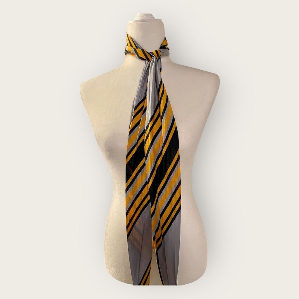 Sophisticated Golden/Blue Diagonal Striped Scarf